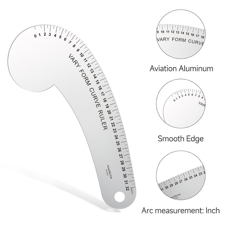 KEARING 32CM French Curve for Pattern Making, Vary Form Curve Ruler for Sewing, Aviation Aluminum Hip Curve Ruler for Measuring Sewing,Fashion Design,Quilting - Image 5